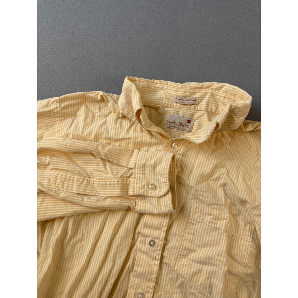 Stanley Blacker Mens Yellow Striped Oxford Button Down Shirt Made in USA 18.5x27